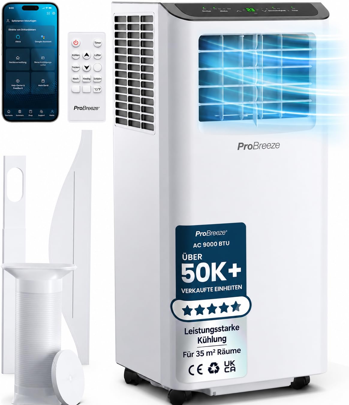 MEDION Smarte Mobile Klimaanlage mit Abluftschlauch P701 (7000 BTU, mobil, inkl. Fensterabdichtung, bis 25m², 3in1 Kühlen Entfeuchten Ventilieren