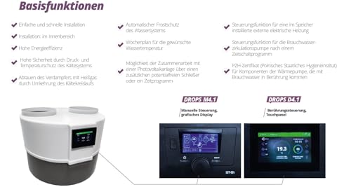 Wärmepumpe DROPS M 4.1 – kompakte Luft-Wasser-Wärmepumpe zur Warmwasserbereitung mit manueller Steuerung, Plattenwärmetauscher, PZH-Umwälzpumpe &