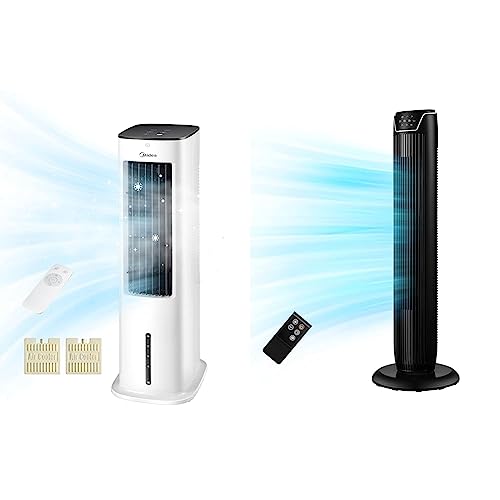 Midea Luftkühler mit Wasserkühlung & FZ10-17JR Turmventilator Leise mit Fernbedienung 92CM, mobiler Lüfter,Ventilator Säulenventilator,7 Stunden