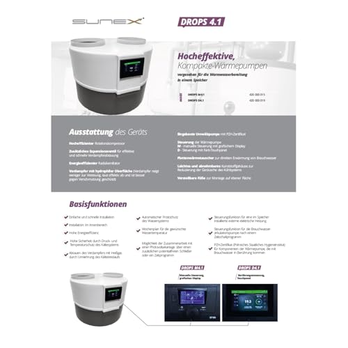 Wärmepumpe DROPS M 4.1 – kompakte Luft-Wasser-Wärmepumpe zur Warmwasserbereitung mit manueller Steuerung, Plattenwärmetauscher, PZH-Umwälzpumpe &