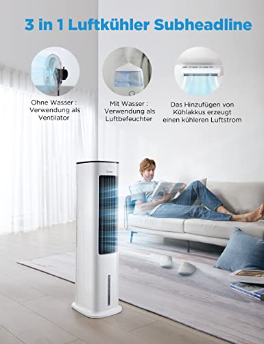Midea Luftkühler mit Wasserkühlung & FZ10-17JR Turmventilator Leise mit Fernbedienung 92CM, mobiler Lüfter,Ventilator Säulenventilator,7 Stunden