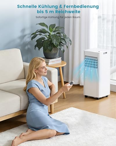 Electactic Mobile Klimaanlage 7000 BTU, 4-in-1 Mobiles Klimagerät mit Abluftschlauch & Ventilator & Luftentfeuchter, Klimagerät Mobil Digitaldisplay