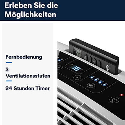 De'Longhi Pinguino PAC EM82, Mobile Klimaanlage für Räume bis zu 80 m³, 9.400 BTU, 2,4 kW, 63 dB, Entfeuchtungsfunktion, Energieklasse A, 24h-Timer