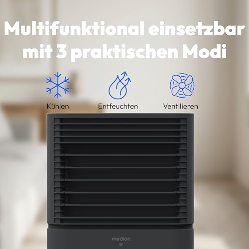MEDION Smarte Mobile Klimaanlage mit Abluftschlauch P701 (7000 BTU, mobil, inkl. Fensterabdichtung, bis 25m², 3in1 Kühlen Entfeuchten Ventilieren