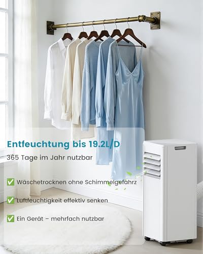 Electactic Mobile Klimaanlage 7000 BTU, 4-in-1 Mobiles Klimagerät mit Abluftschlauch & Ventilator & Luftentfeuchter, Klimagerät Mobil Digitaldisplay