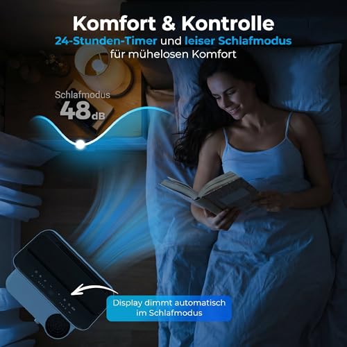 HOMCOM Mobiles Klimagerät 12000 BTU 6-in-1 Inverter Mobile Klimaanlage mit Abluftschlauch, Kühlen, 84L/Tag Entfeuchten, Ventilieren, Auto-, ECO- und