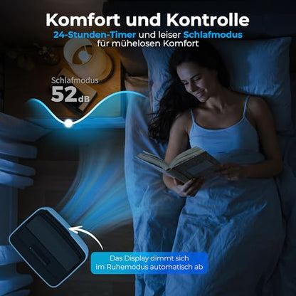 HOMCOM Mobiles Klimagerät mit Abluftschlauch 12000 BTU 3,5 kW, 4-in-1 Mobile Klimaanlage mit Kühlen, Ventilieren, Entfeuchten, Schlafmodus