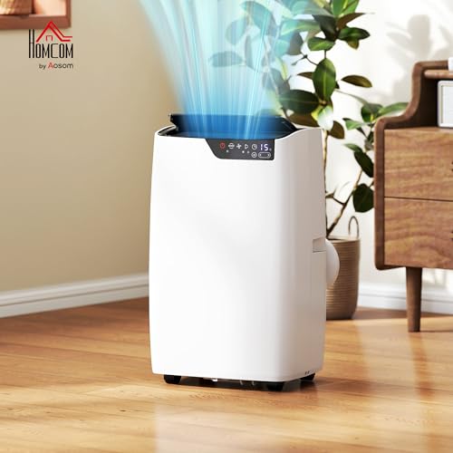 HOMCOM Mobiles Klimagerät mit Abluftschlauch 12000 BTU 3,5 kW, 4-in-1 Mobile Klimaanlage mit Kühlen, Ventilieren, Entfeuchten, Schlafmodus