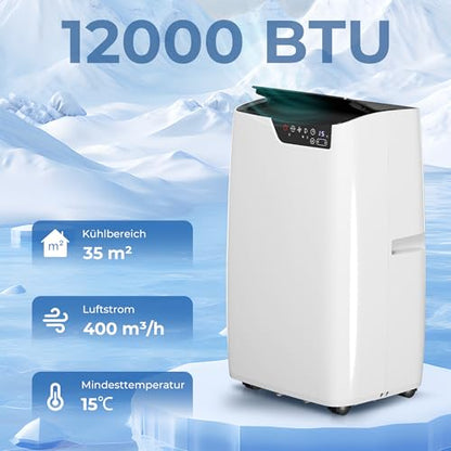 HOMCOM Mobiles Klimagerät mit Abluftschlauch 12000 BTU 3,5 kW, 4-in-1 Mobile Klimaanlage mit Kühlen, Ventilieren, Entfeuchten, Schlafmodus
