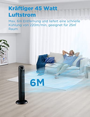 Midea Luftkühler mit Wasserkühlung & FZ10-17JR Turmventilator Leise mit Fernbedienung 92CM, mobiler Lüfter,Ventilator Säulenventilator,7 Stunden