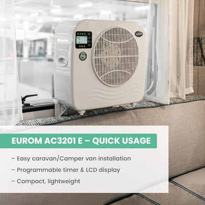 EUROM Split Klimaanlage AC2401 für Wohnwagen, Wohnmobil, Camping, Boot, Bus, Camper, Caravan, Mobilheim | Mobiles Klimagerät mit 2400 BTU |