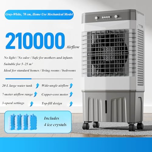 Klimaanlage 3-IN-1 Verdunstungsluftkühler mit 20L großem Wassertank, 3-Gang Kühlventilator mit 120° oszillierendem, geräuscharmem Luftzirkulator für