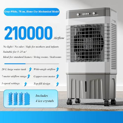 Klimaanlage 3-IN-1 Verdunstungsluftkühler mit 20L großem Wassertank, 3-Gang Kühlventilator mit 120° oszillierendem, geräuscharmem Luftzirkulator für