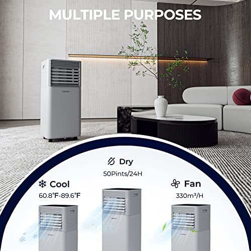 COSTWAY Tragbare Klimaanlage, 10000 BTU 4 in 1 Klimaanlage Kühlung für Räume bis zu 350 Quadratmeter, mit Fernbedienung, 24-Stunden-Timer und Kit