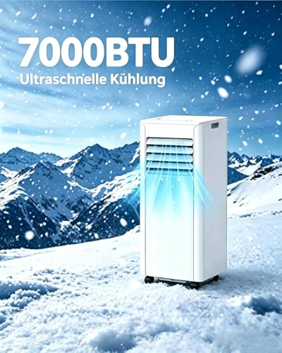 Electactic Mobile Klimaanlage 7000 BTU, 4-in-1 Mobiles Klimagerät mit Abluftschlauch & Ventilator & Luftentfeuchter, Klimagerät Mobil Digitaldisplay