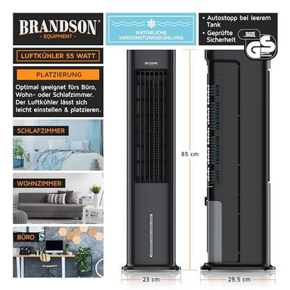 Brandson - Turmventilator mit Wasserkühlung - Sieger Ventilatoren und Luftkühler 2026-4 in 1 - Verdunstungskühler - Luftkühler - Ventilator - ohne
