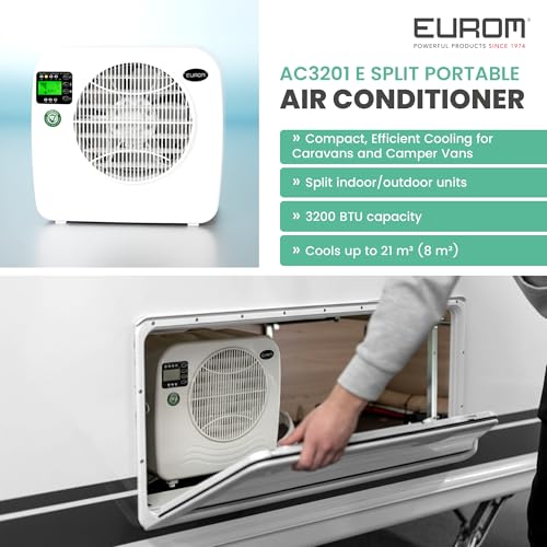 EUROM Split Klimaanlage AC2401 für Wohnwagen, Wohnmobil, Camping, Boot, Bus, Camper, Caravan, Mobilheim | Mobiles Klimagerät mit 2400 BTU |