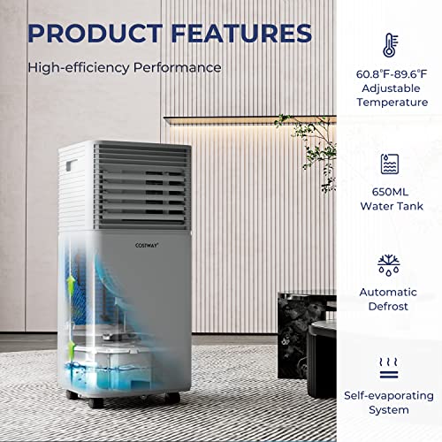COSTWAY Tragbare Klimaanlage, 10000 BTU 4 in 1 Klimaanlage Kühlung für Räume bis zu 350 Quadratmeter, mit Fernbedienung, 24-Stunden-Timer und Kit
