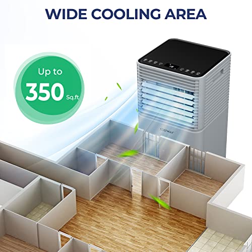 COSTWAY Tragbare Klimaanlage, 10000 BTU 4 in 1 Klimaanlage Kühlung für Räume bis zu 350 Quadratmeter, mit Fernbedienung, 24-Stunden-Timer und Kit