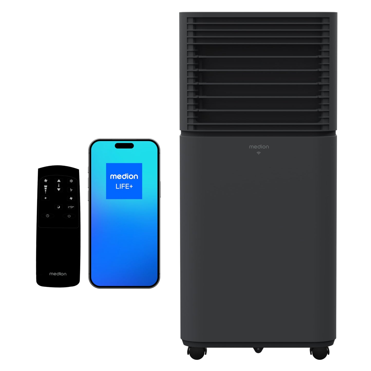 MEDION Smarte Mobile Klimaanlage mit Abluftschlauch P701 (7000 BTU, mobil, inkl. Fensterabdichtung, bis 25m², 3in1 Kühlen Entfeuchten Ventilieren