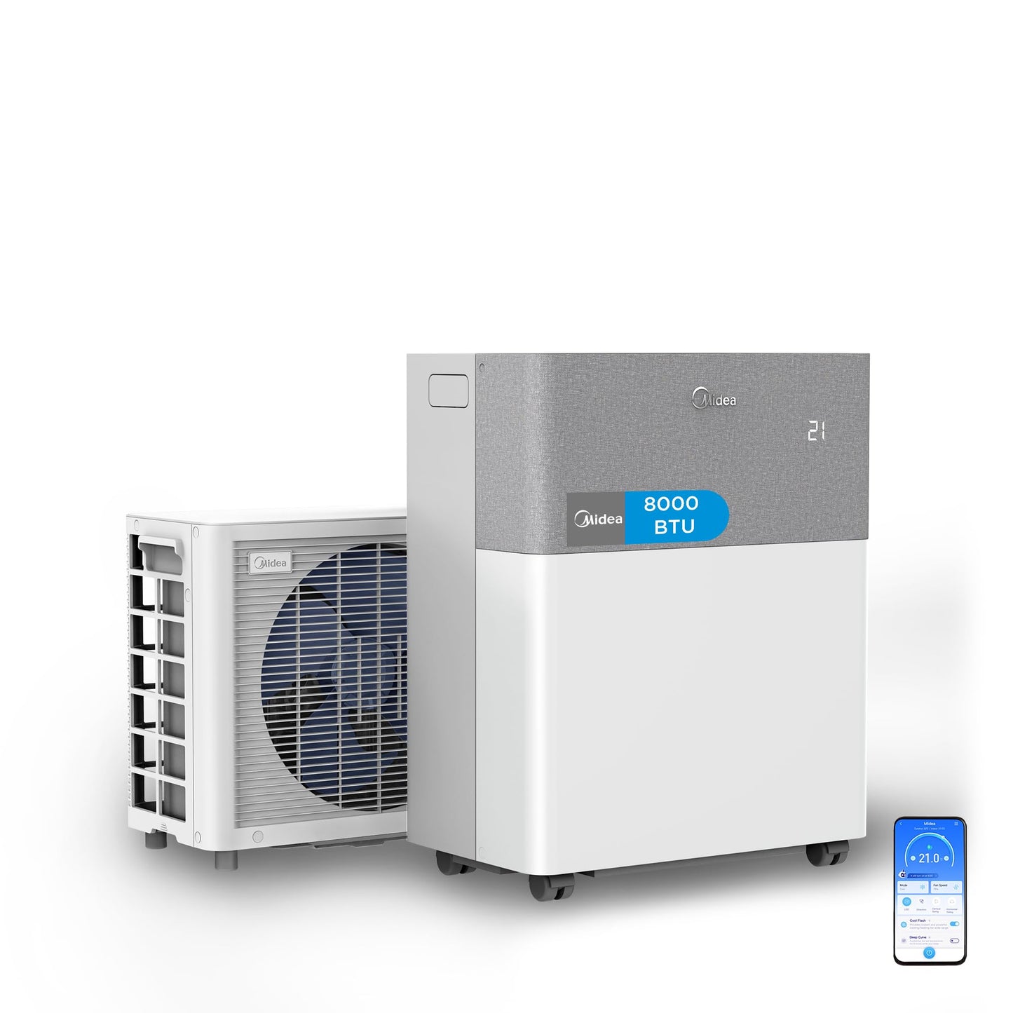 Midea Portasplit Mobile Wärmepumpe, Klimaanlage, Kühlen A++/Heizen A+, 12000 BTU 3, 5kW, für Räume bis zu 42 m² / 105 m³, nur 39 dB(A) im Silent-Modus
