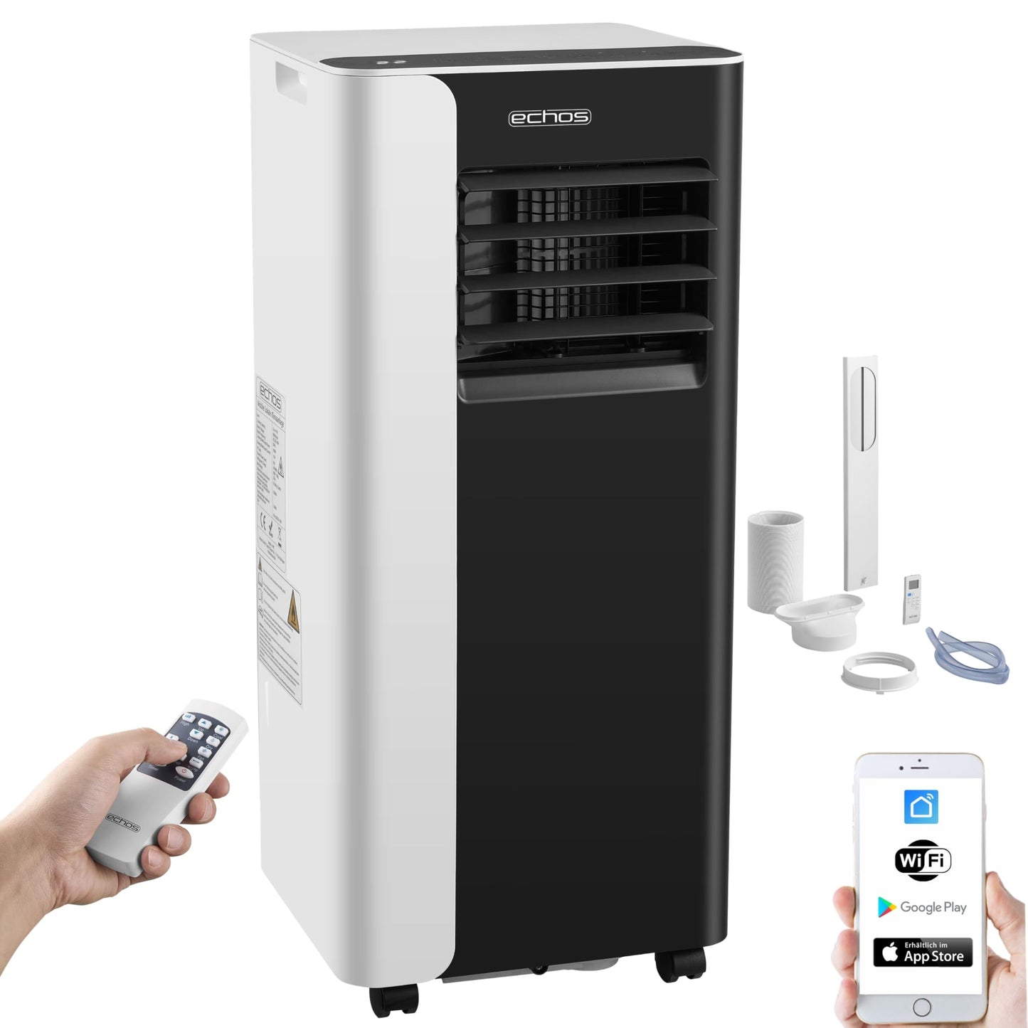 HOMCOM Mobiles Klimagerät mit Abluftschlauch 12000 BTU 3,5 kW, 4-in-1 Mobile Klimaanlage mit Kühlen, Ventilieren, Entfeuchten, Schlafmodus