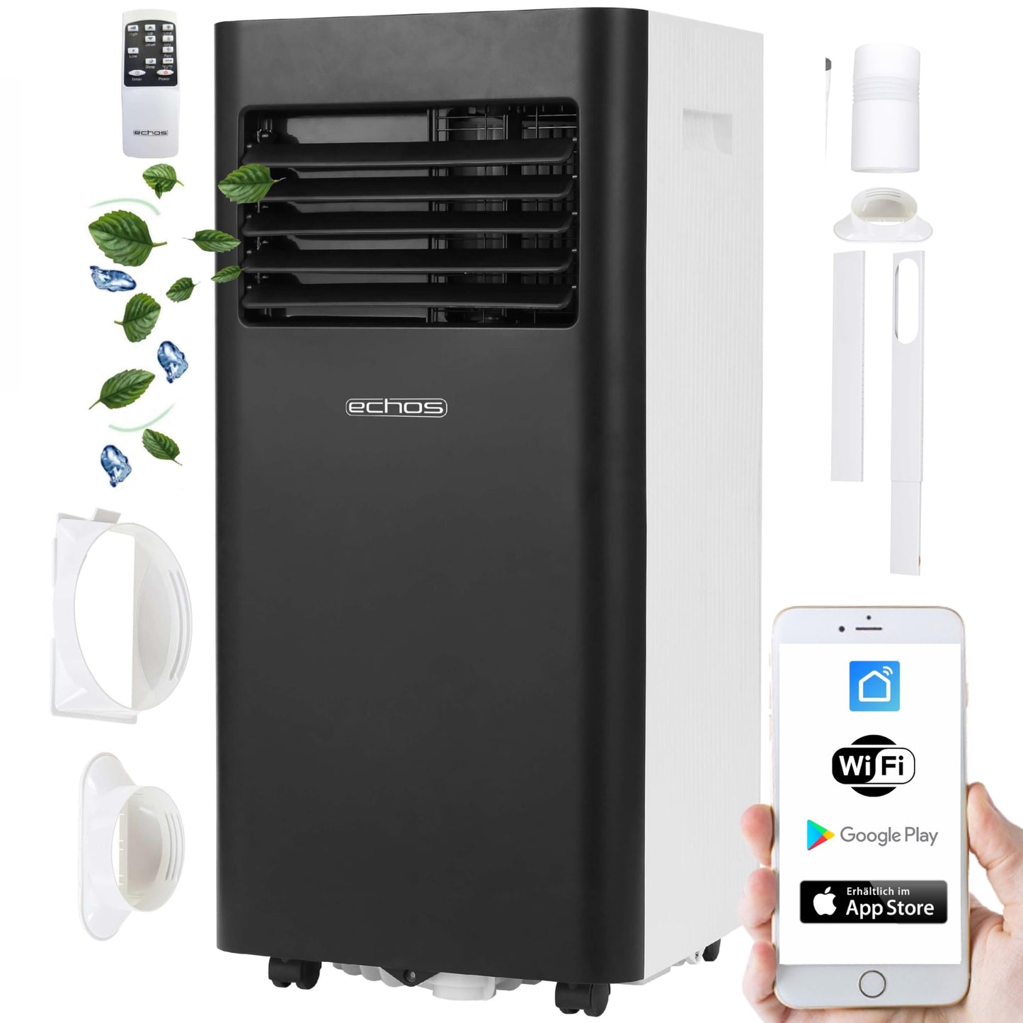 MEDION Smarte Mobile Klimaanlage mit Abluftschlauch P701 (7000 BTU, mobil, inkl. Fensterabdichtung, bis 25m², 3in1 Kühlen Entfeuchten Ventilieren